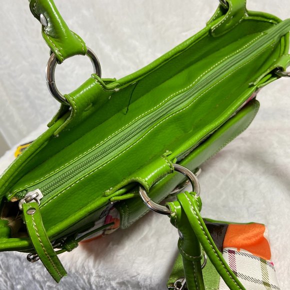 Fashion Handbag Multi Color Block style Bright Green Trim Jacquard - Picture 12 of 14